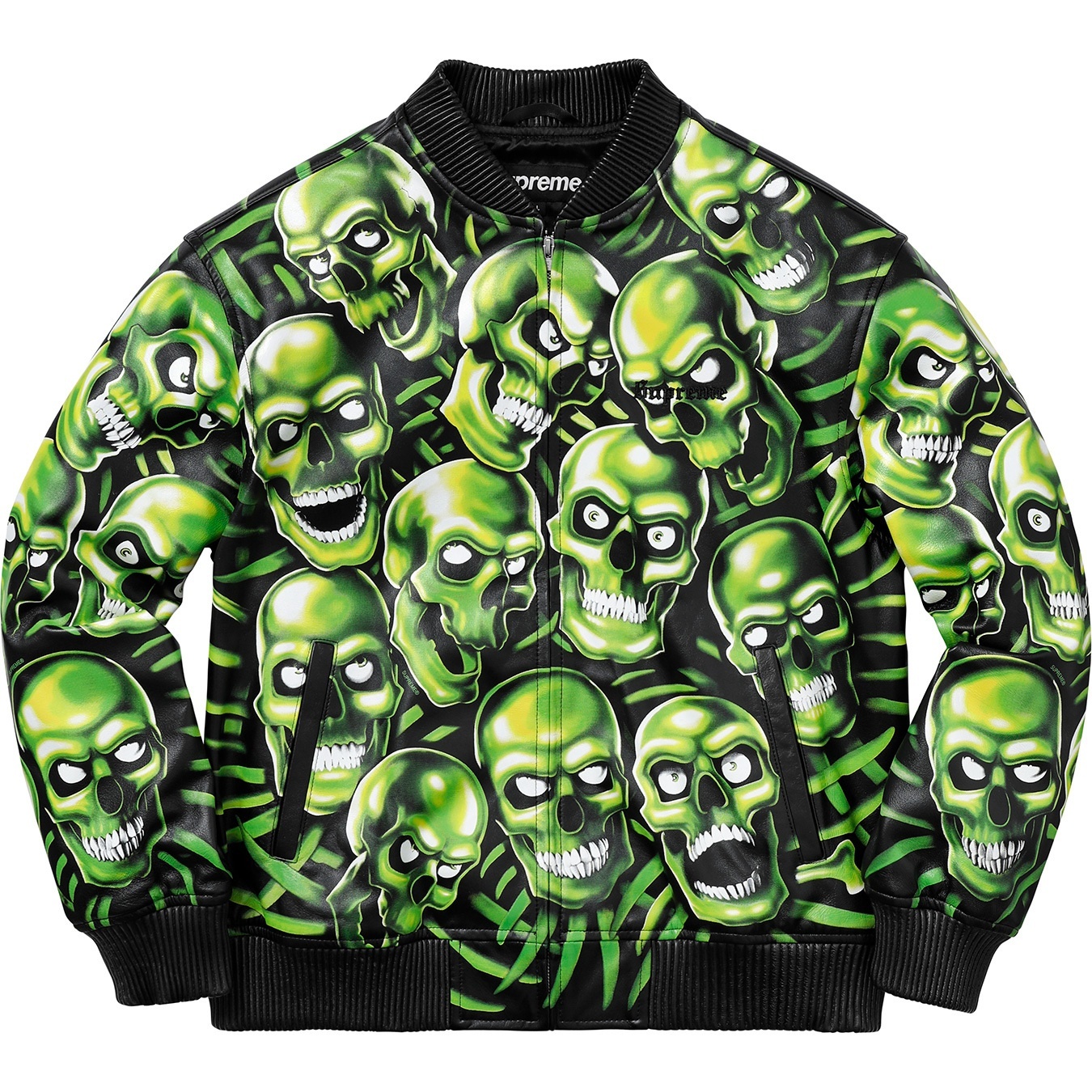 Skull Pile Leather Bomber Jacket view 4